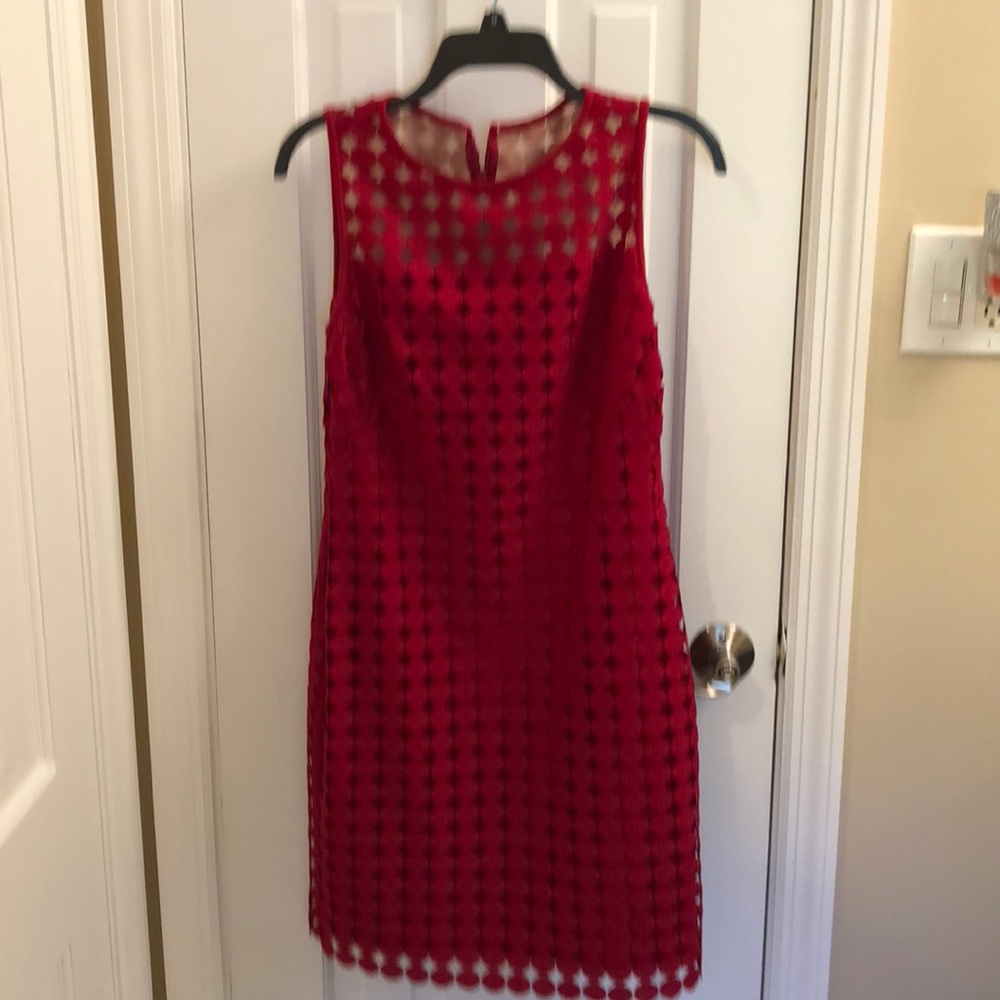 Red Dress, zip up, illusion topped, lined